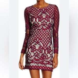 Boohoo Burgundy and Navy Lace Dress
